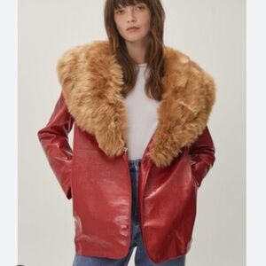 Nasty gal vinyl faux fur trim jacket